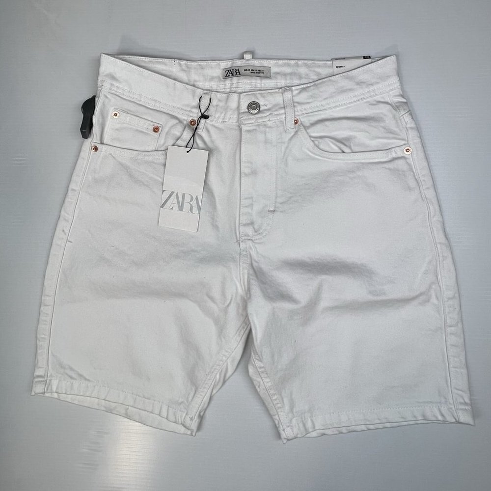 NWT ZARA RETRO DENIM SHORTS WHITE | 6855/436